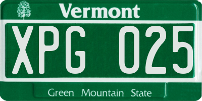 VT license plate XPG025