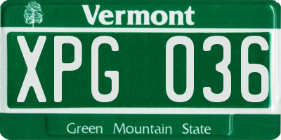 VT license plate XPG036