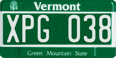VT license plate XPG038