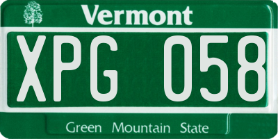 VT license plate XPG058