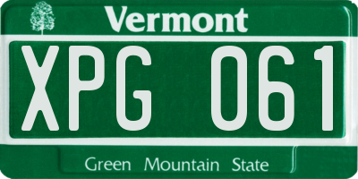 VT license plate XPG061