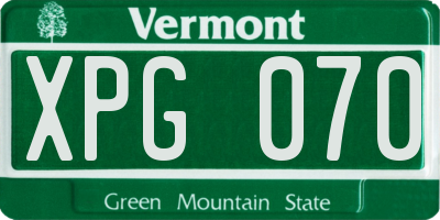 VT license plate XPG070