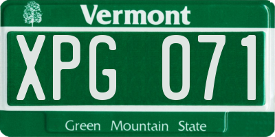 VT license plate XPG071