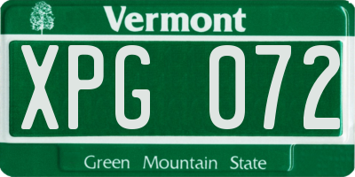 VT license plate XPG072