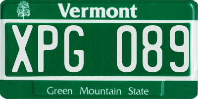 VT license plate XPG089