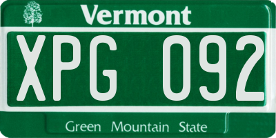 VT license plate XPG092