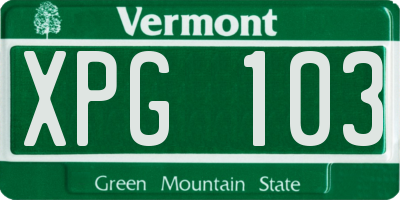 VT license plate XPG103