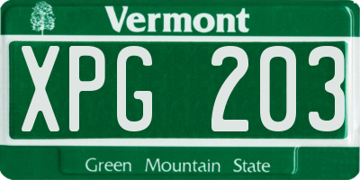 VT license plate XPG203