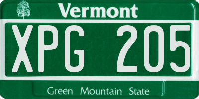 VT license plate XPG205