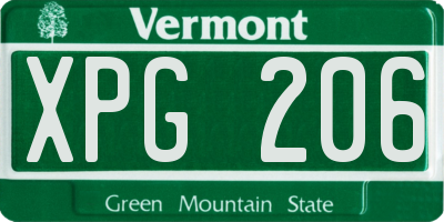 VT license plate XPG206