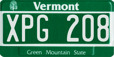 VT license plate XPG208