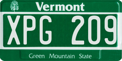 VT license plate XPG209