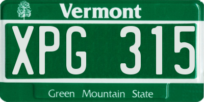 VT license plate XPG315