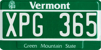 VT license plate XPG365