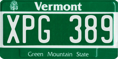 VT license plate XPG389