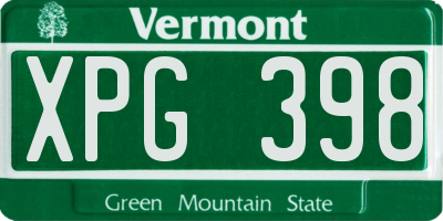 VT license plate XPG398