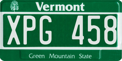 VT license plate XPG458