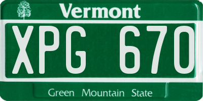 VT license plate XPG670