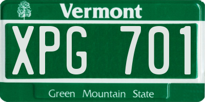 VT license plate XPG701