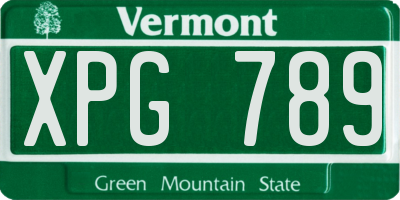 VT license plate XPG789