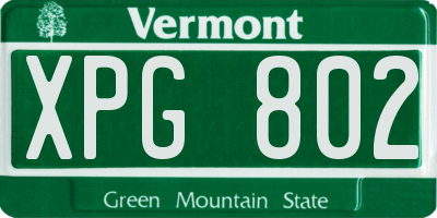 VT license plate XPG802