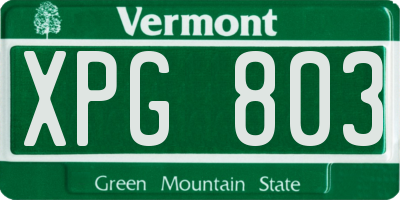 VT license plate XPG803
