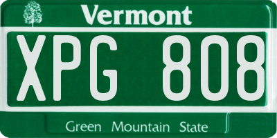 VT license plate XPG808