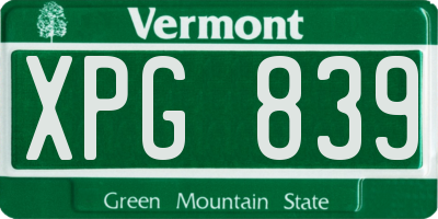 VT license plate XPG839