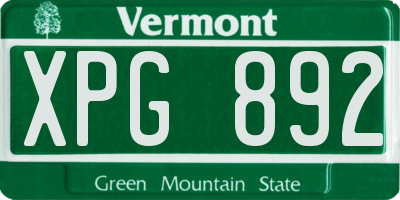 VT license plate XPG892
