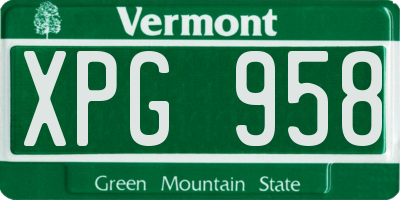 VT license plate XPG958