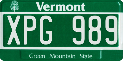 VT license plate XPG989