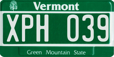 VT license plate XPH039