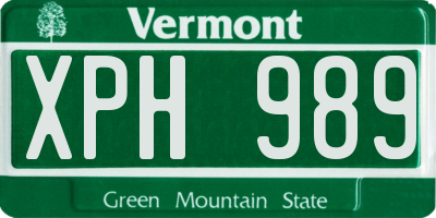 VT license plate XPH989