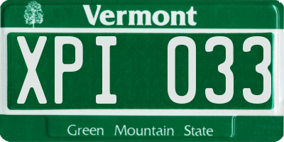 VT license plate XPI033