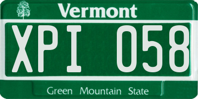 VT license plate XPI058