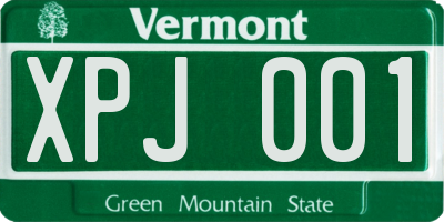 VT license plate XPJ001