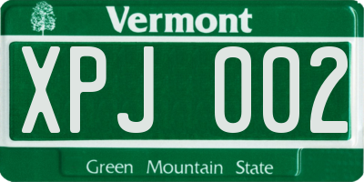VT license plate XPJ002