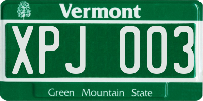 VT license plate XPJ003