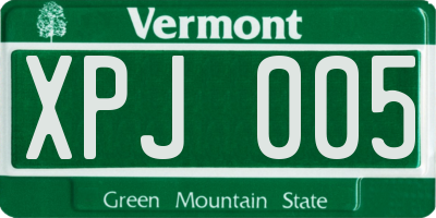 VT license plate XPJ005
