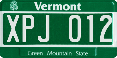 VT license plate XPJ012