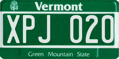 VT license plate XPJ020