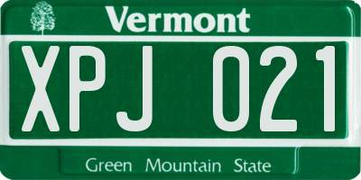 VT license plate XPJ021