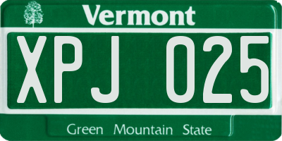 VT license plate XPJ025