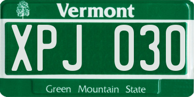 VT license plate XPJ030