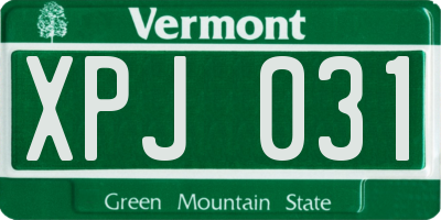 VT license plate XPJ031