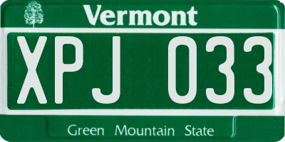 VT license plate XPJ033