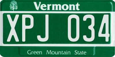 VT license plate XPJ034