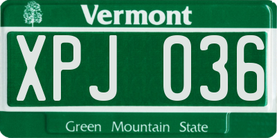VT license plate XPJ036
