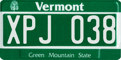 VT license plate XPJ038