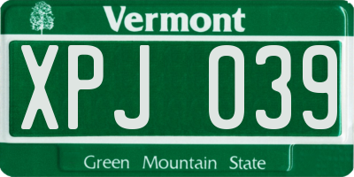 VT license plate XPJ039